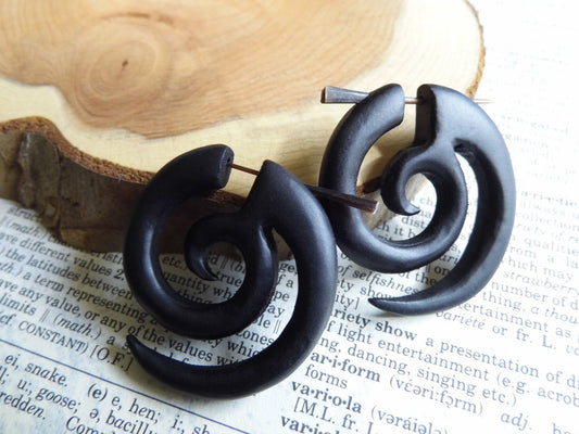 Wooden Spiral Hoop Earrings Men Women