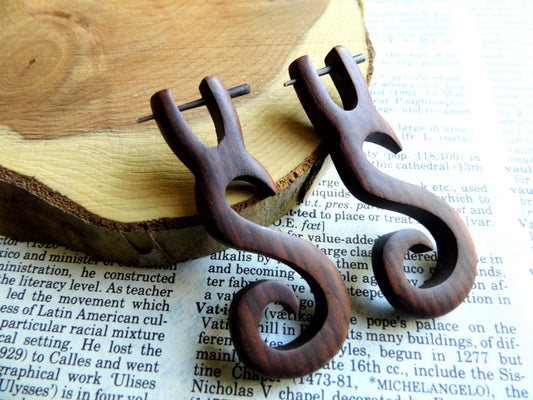 Wood Dangle Tribal Earrings Deer Inspired