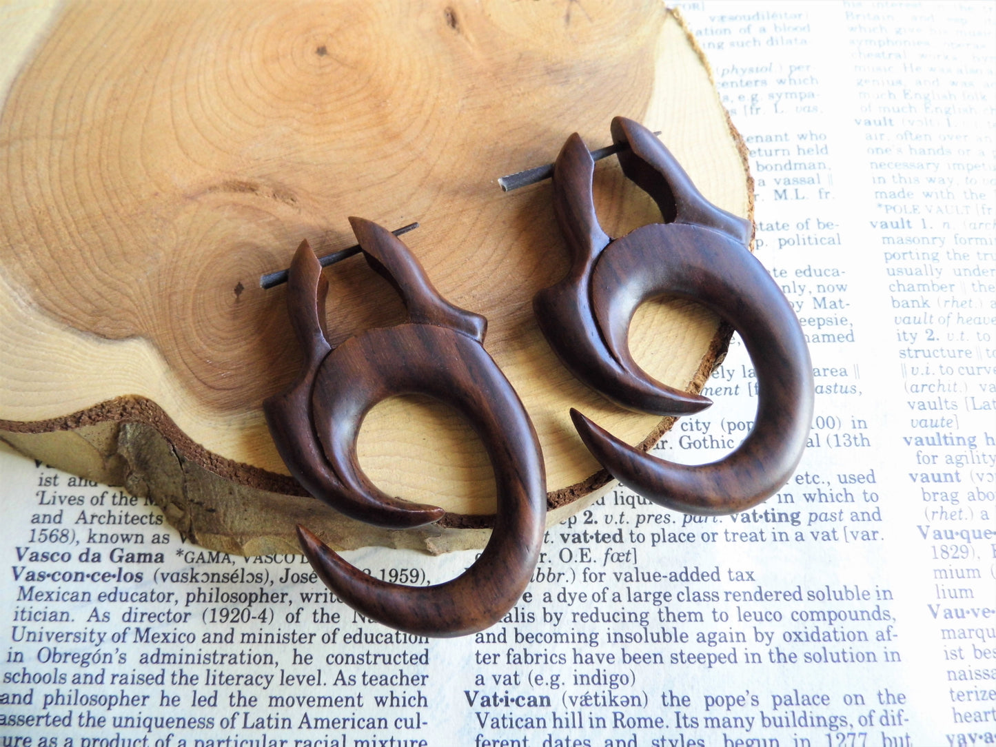 Tribal Hoop Wood Earrings Circle Swirl