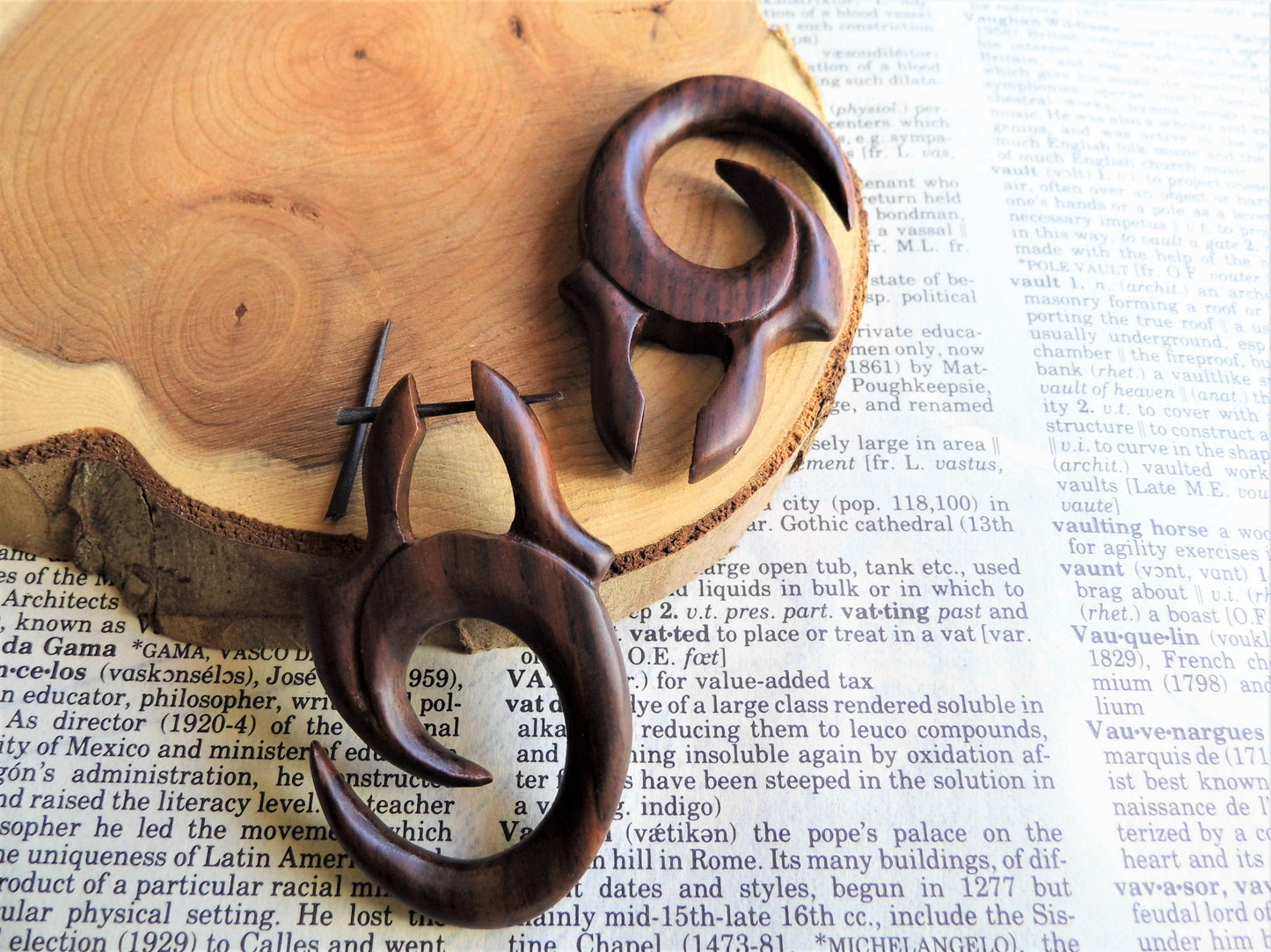 Tribal Hoop Wood Earrings Circle Swirl