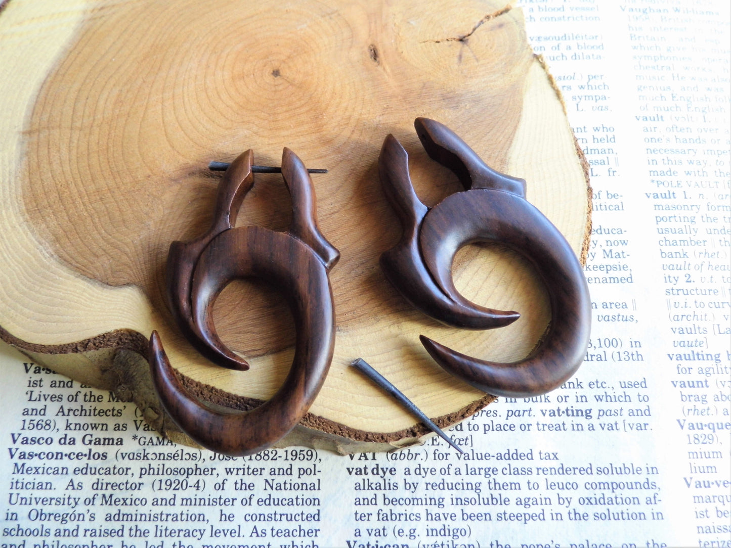 Tribal Hoop Wood Earrings Circle Swirl