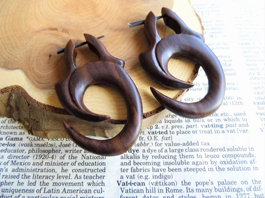 Tribal Hoop Wood Earrings Circle Swirl