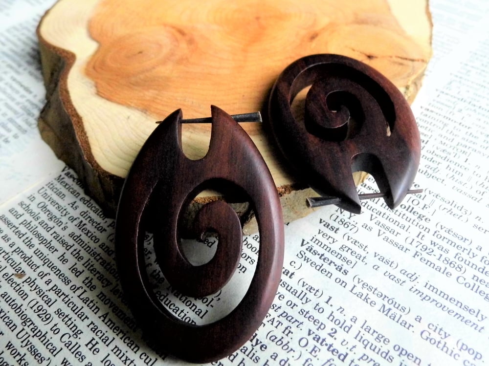 Large Wave Earrings Ocean Tribal Wood